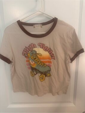Altar'd State Cream Tee with Brown Trim Collar
